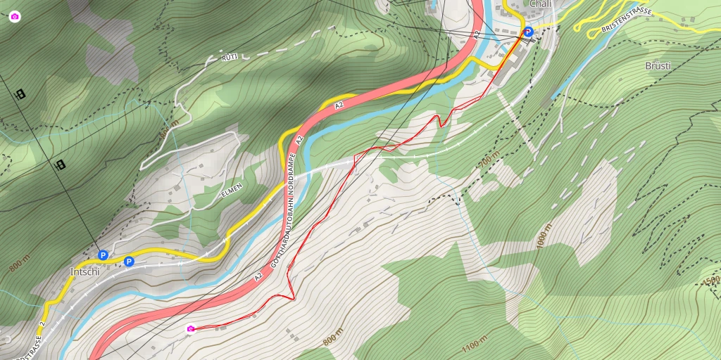 Map of the trail for Transitachse Gotthard - Intschi