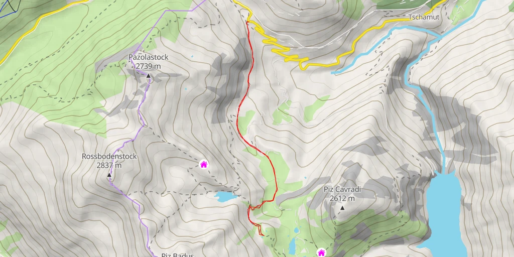 Map of the trail for Via Alpsu - Tujetsch