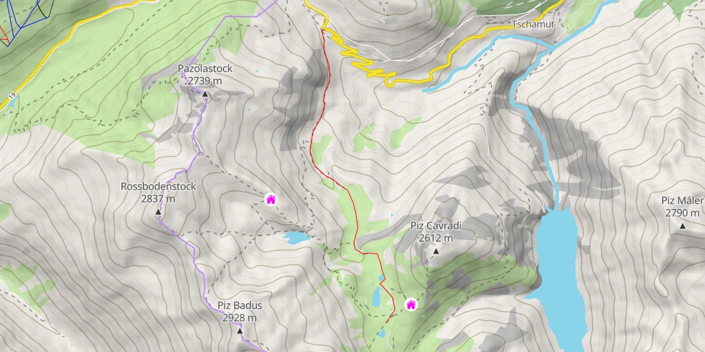 Map of the trail for Via Alpsu - Tujetsch