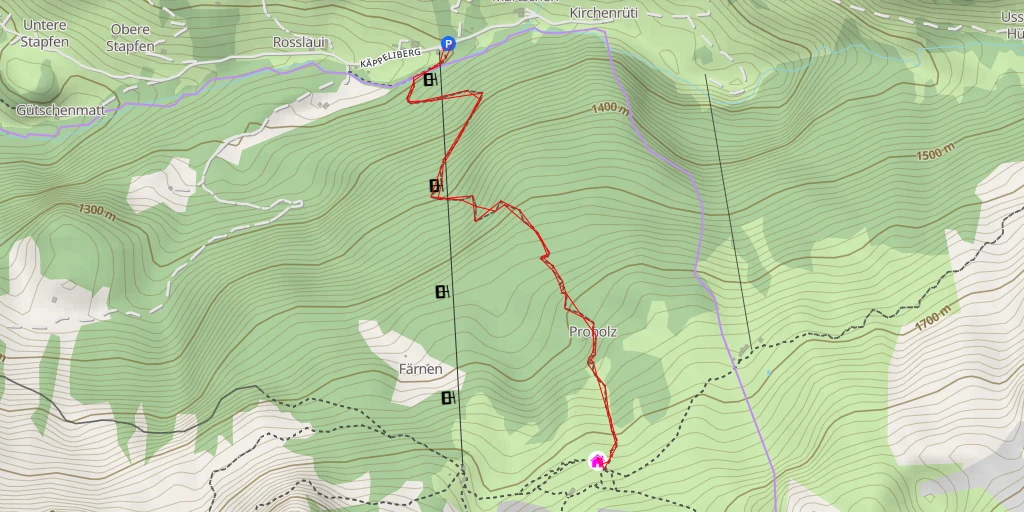 Map of the trail for Lidernenhütte SAC