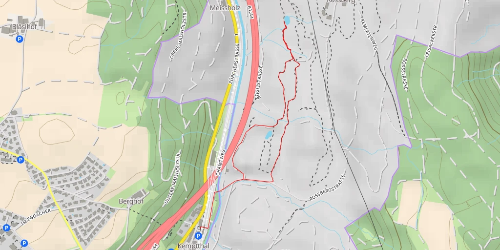 Map of the trail for Golf Kyburg - Rossbergstrasse - Winterthur