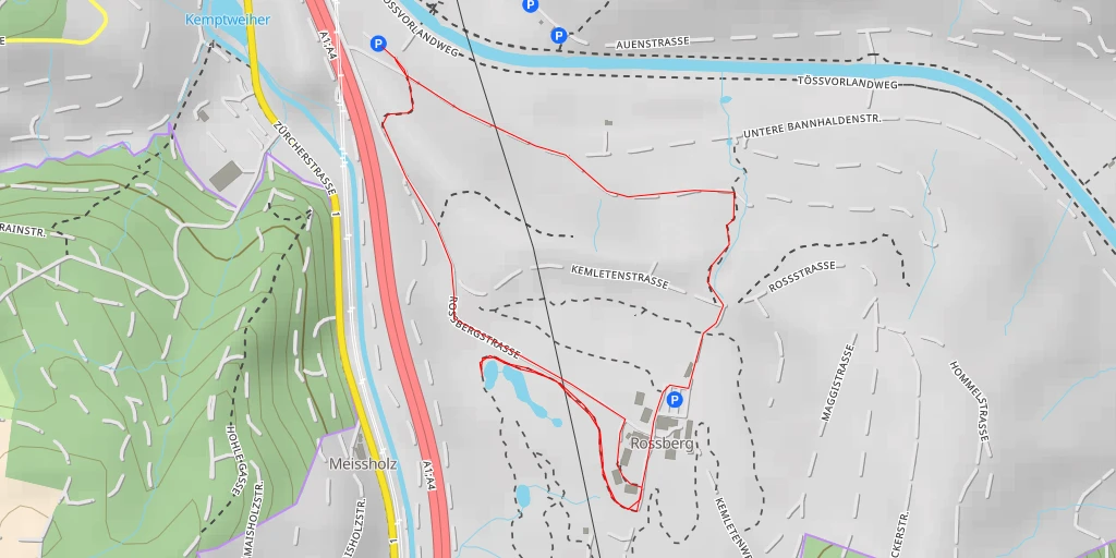 Carte de l'itinéraire :  Golf Kyburg - Rossbergstrasse - Winterthur