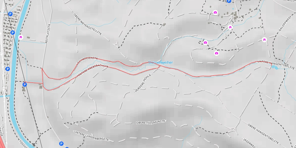 Map of the trail for Untere Hangentobelstrasse - Untere Hangentobelstrasse - Winterthur