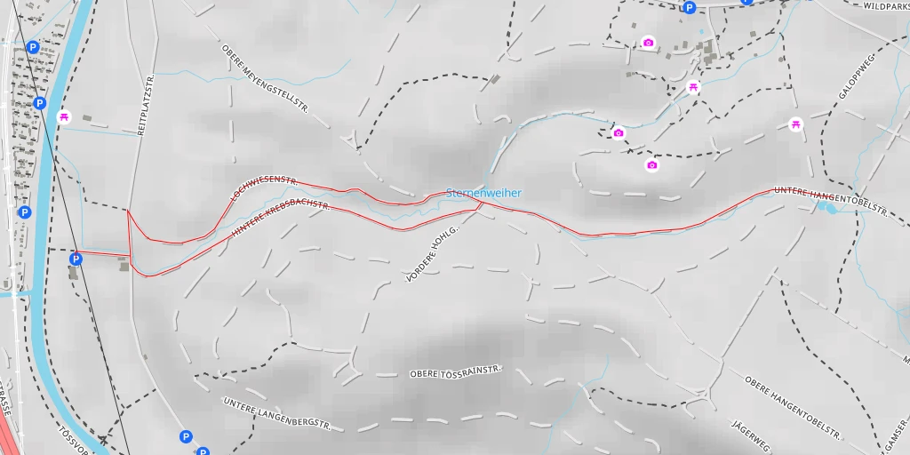 Map of the trail for Untere Hangentobelstrasse - Untere Hangentobelstrasse - Winterthur