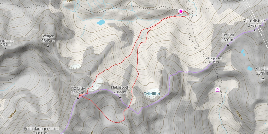 Map of the trail for Piz Giuv En boucle par le Spillauibielfirn et la Fuorcla Piz Nair