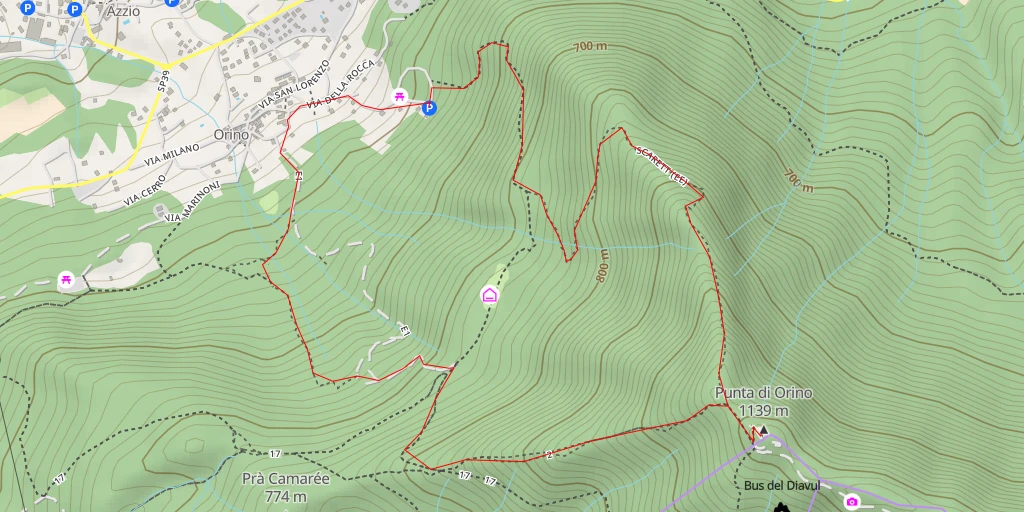 Map of the trail for Punta di Orino