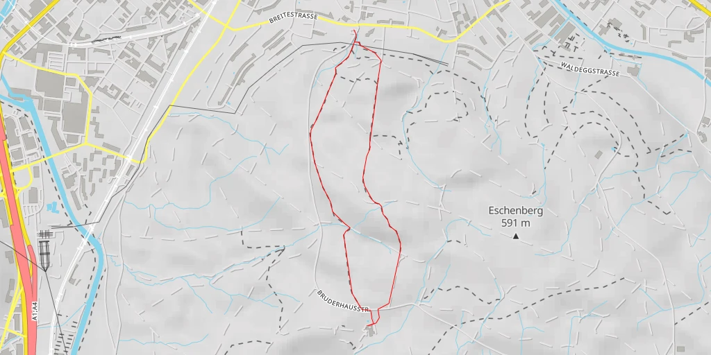 Map of the trail for Wildpark Bruderhaus - Bruderhausstrasse - Winterthur