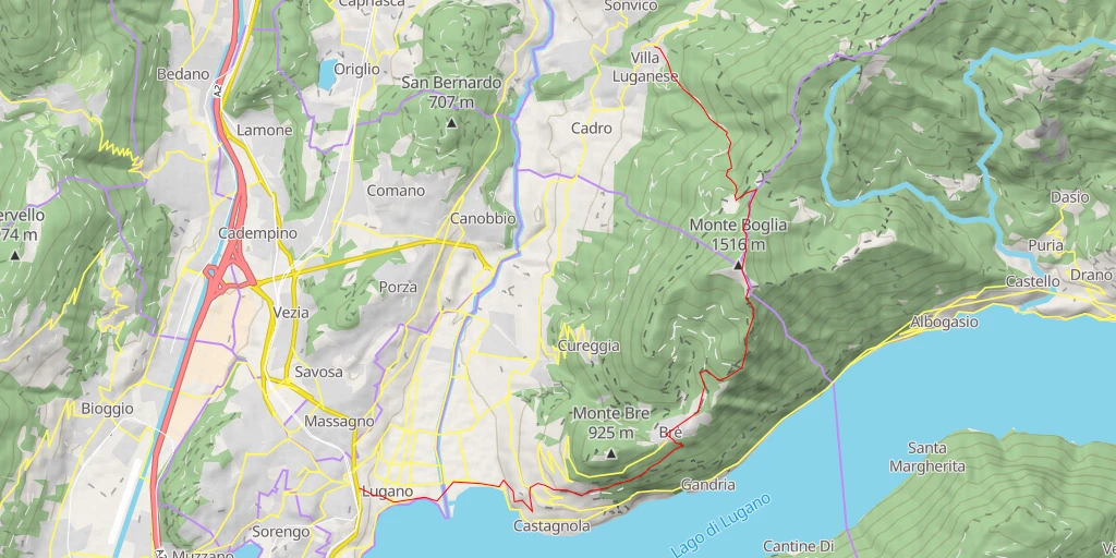 Map of the trail for Monte Boglia en traversée de Lugano à Villa Luganese