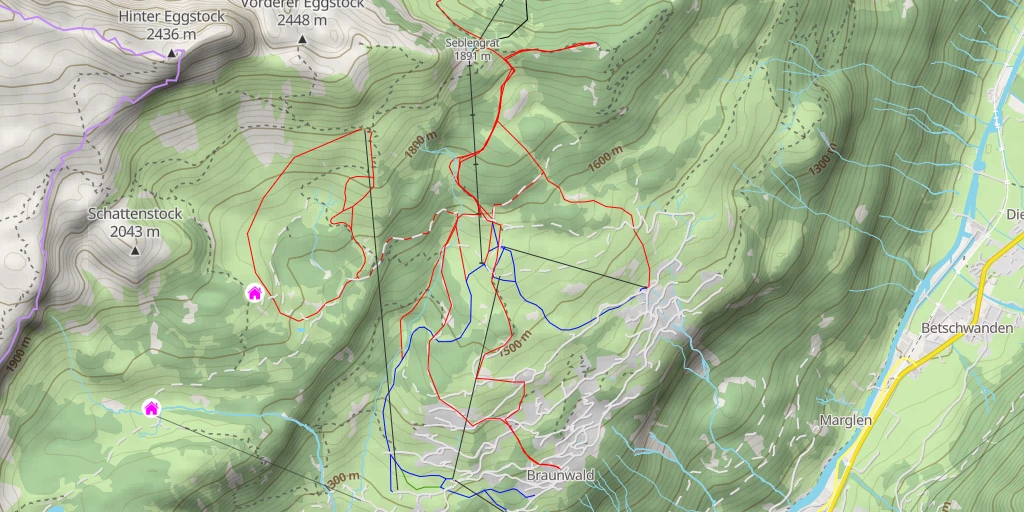 Carte de l'itinéraire :  Matthias Firabigbänkli - Braunwald