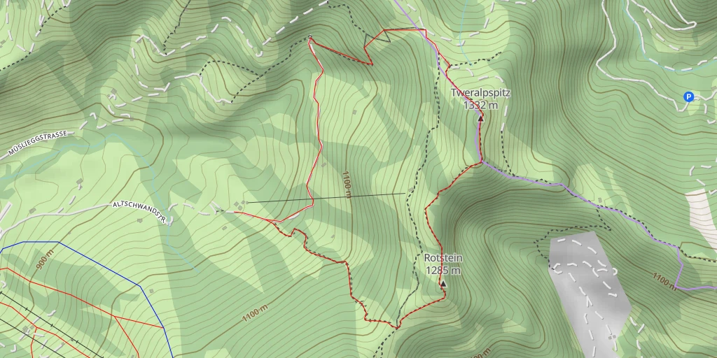 Carte de l'itinéraire :  Tweralpspitz