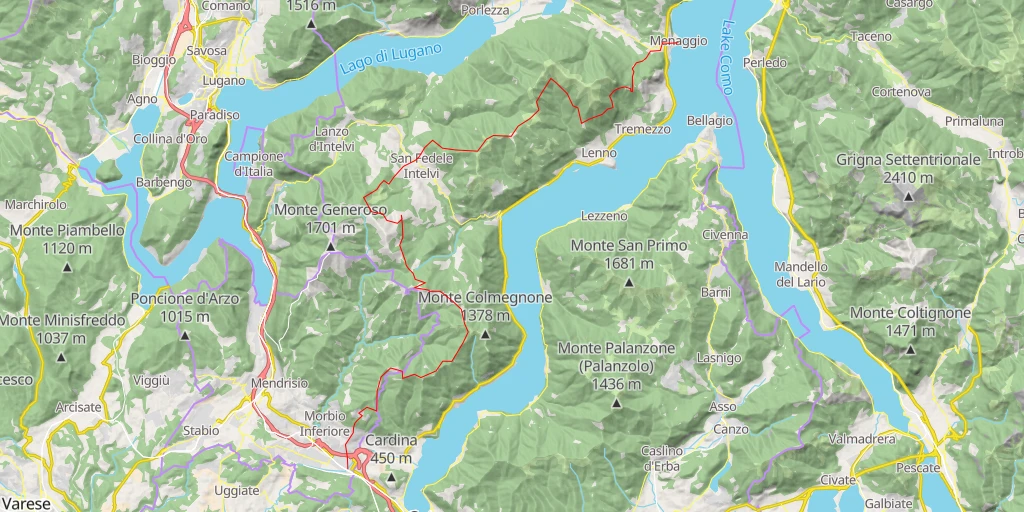 Map of the trail for Sasso Gordona Balcon du Lac de Come, de Chiasso à Menaggio