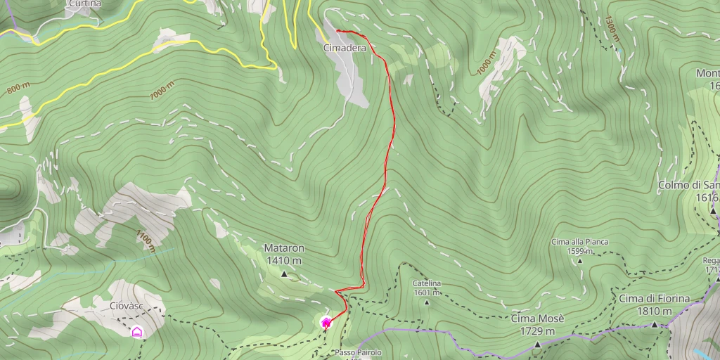 Map of the trail for Capanna del Pairolo