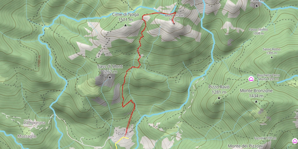 Map of the trail for Monte Pradè