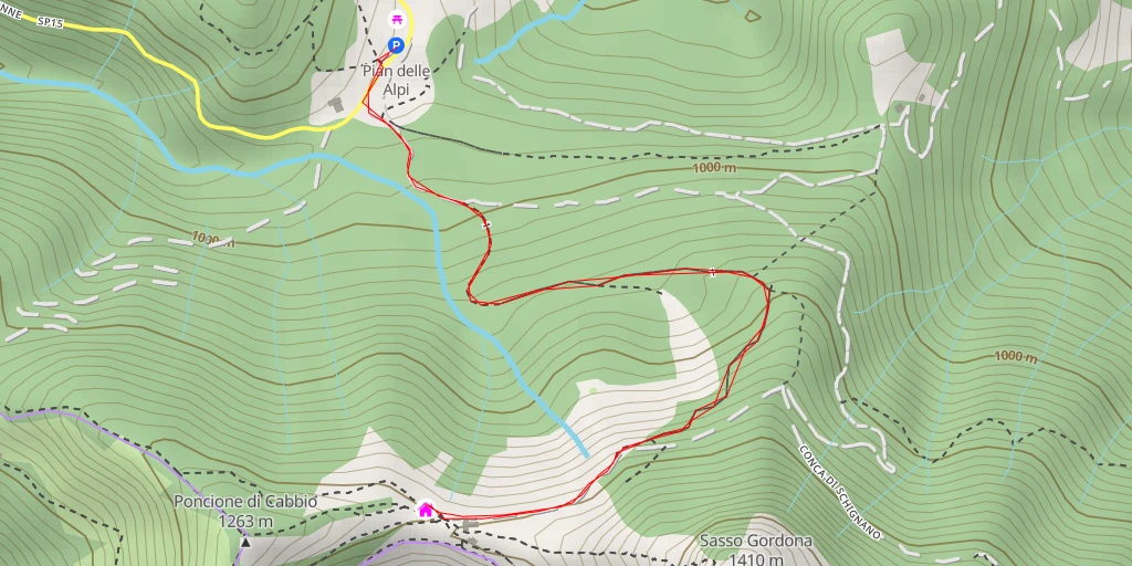 Map of the trail for Rifugio Prabello