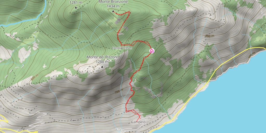 Carte de l'itinéraire :  Monte Bronzone