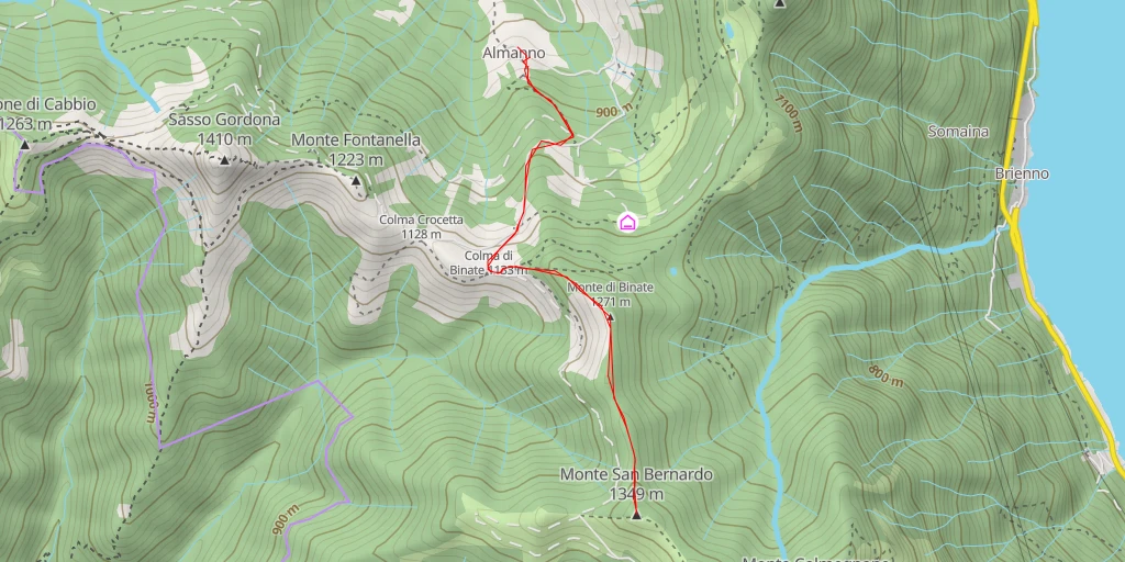 Carte de l'itinéraire :  Cima settentrionale del Monte San Bernardo