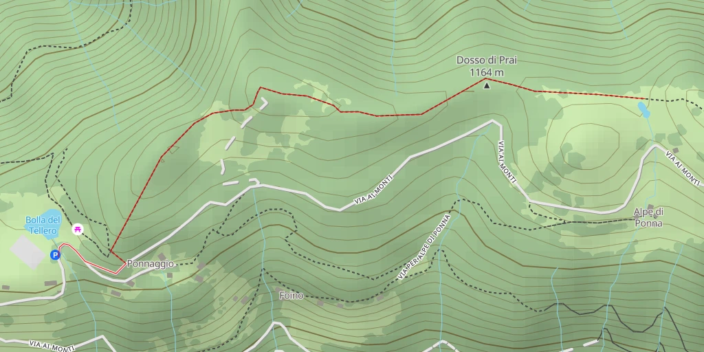 Map of the trail for Via ai monti - Via ai monti - Ponna