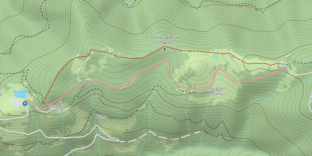 Map of the trail for Via ai monti - Via ai monti - Ponna