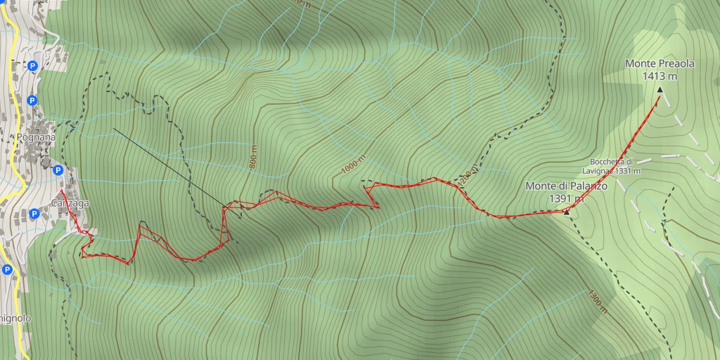 Map of the trail for Monte Preaola