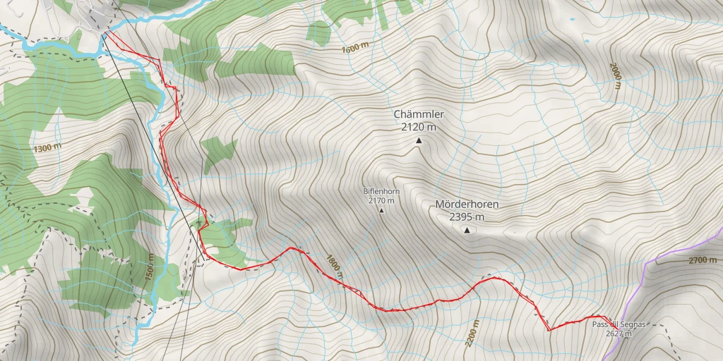 Map of the trail for Segnespass Mountain Lodge