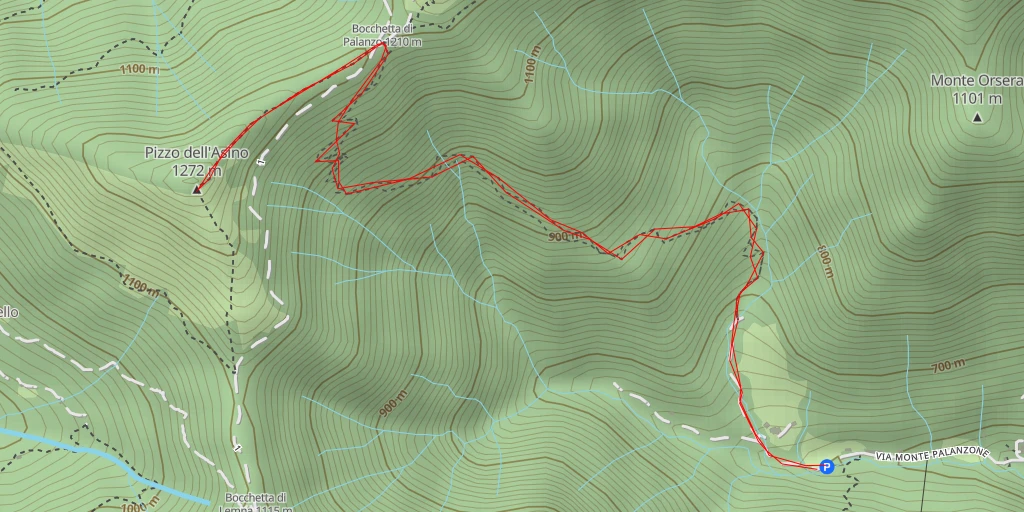 Carte de l'itinéraire :  Pizzo dell'Asino