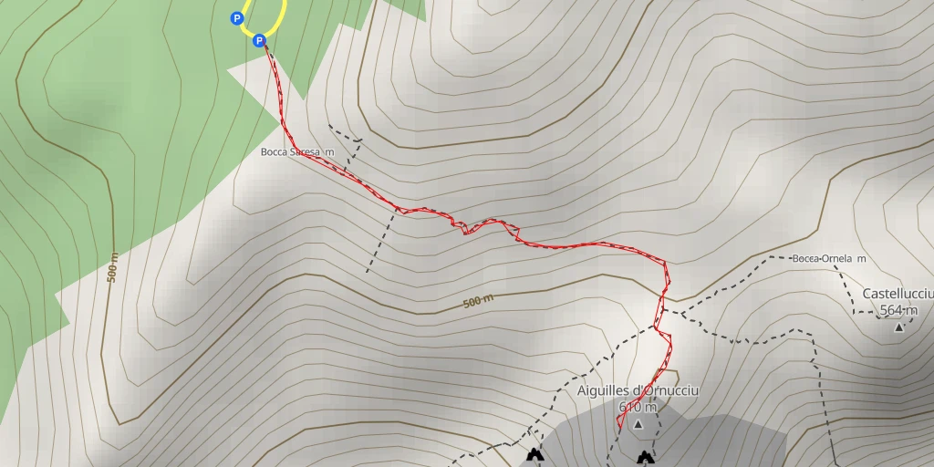 Map of the trail for Aiguilles d'Ornucciu