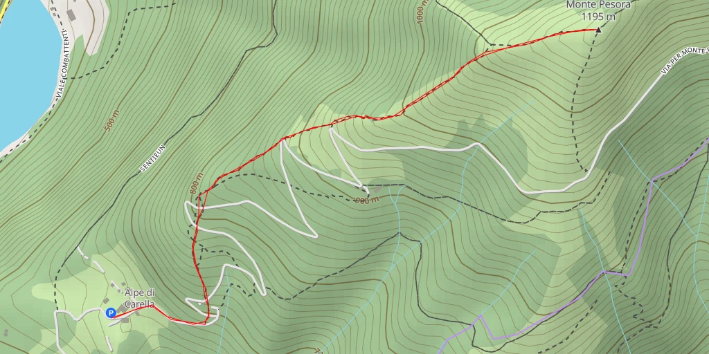 Map of the trail for Monte Pesora