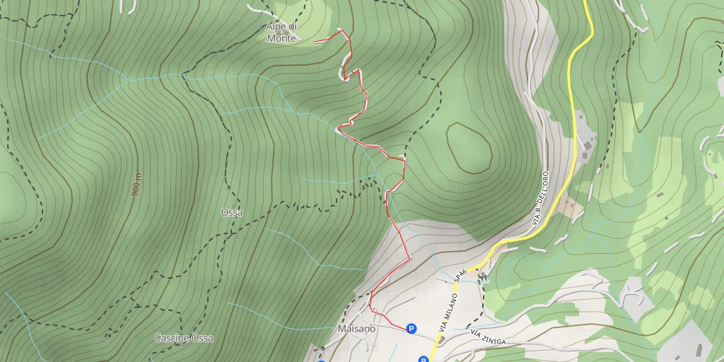 Carte de l'itinéraire :  Alpe di Monte - Valbrona