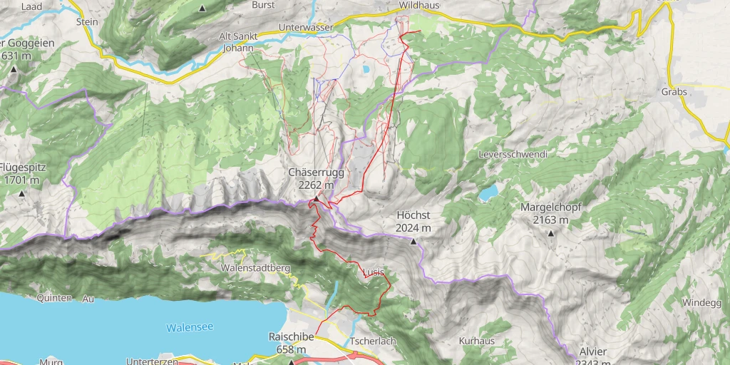 Map of the trail for Chäserrugg en traversée du Walensee au Toggenburg