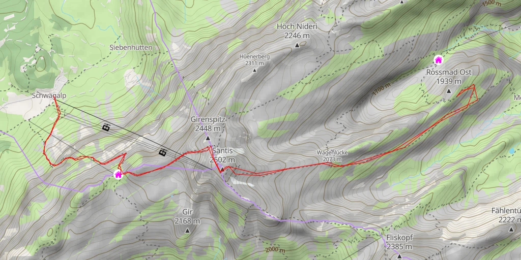 Map of the trail for Ageteplatte - Wasserauen