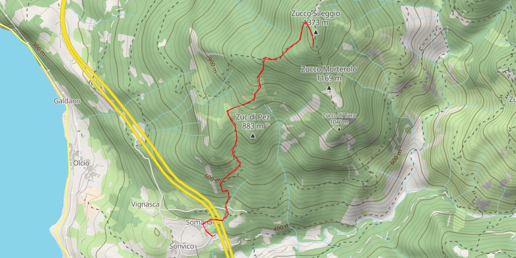 Map of the trail for Belvedere dello Zucco Sileggio