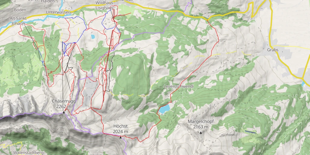 Map of the trail for Gamserrugg Traversée Wildhaus - Gamserrugg - Höchst - Voralpsee