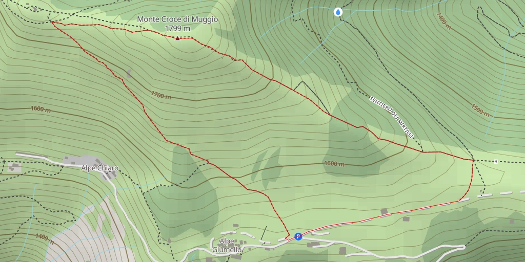 Map of the trail for Croce del Monte Muggio