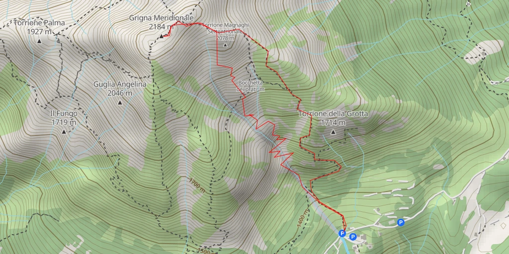 Map of the trail for Grignetta / Grigna Meridionale par le Canalone Porta