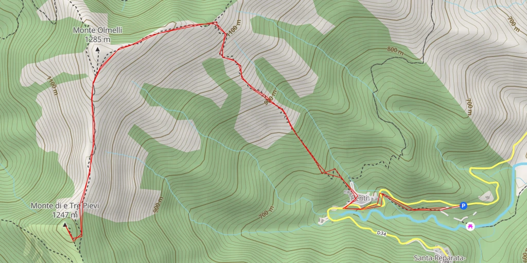 Map of the trail for Monte di e Tre Pievi