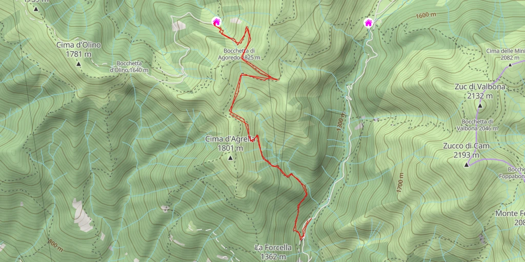 Map of the trail for Rifugio Ombrega