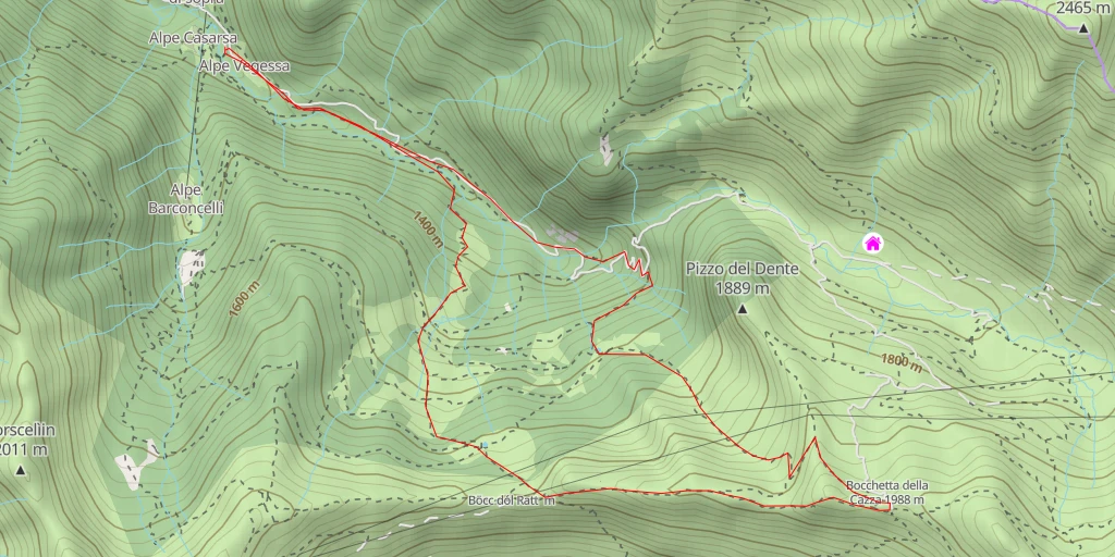 Map of the trail for Rifugio Santa Rita