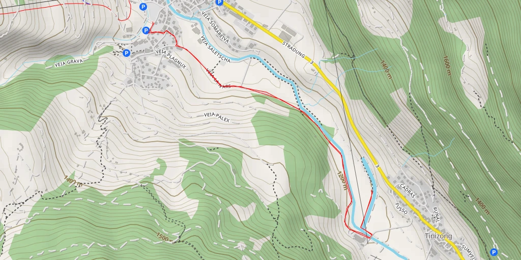 Map of the trail for Veia Cantunala - Veia Cantunala - Surses