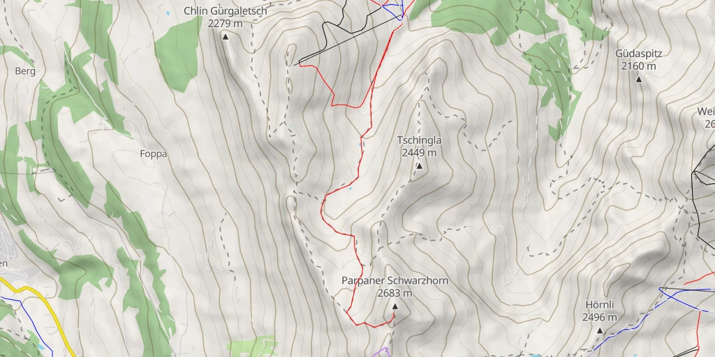 Carte de l'itinéraire :  Parpaner Schwarzhorn