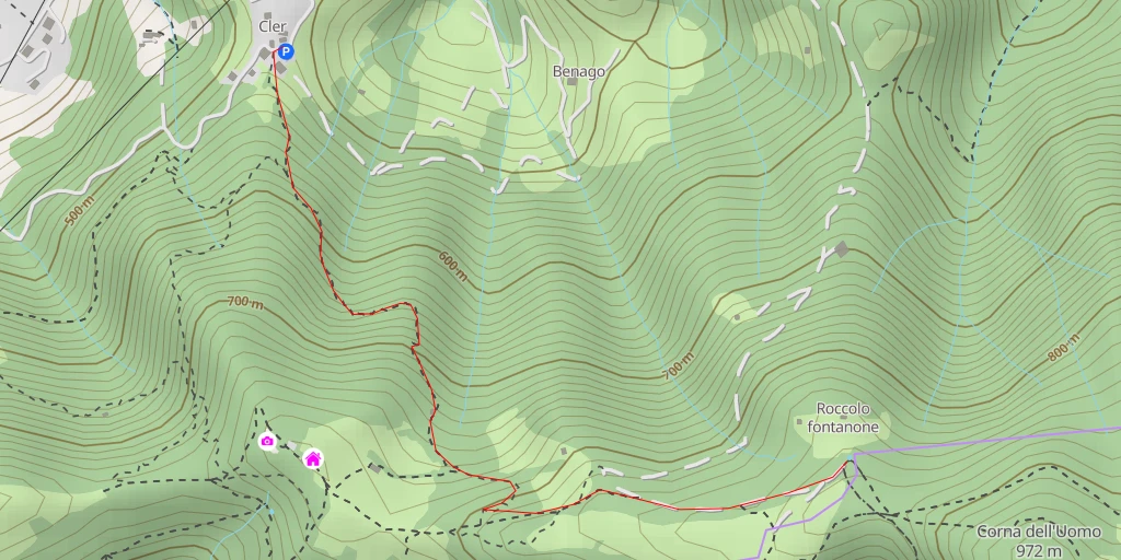 Carte de l'itinéraire :  Ròcol del Fontanù - Via Benago