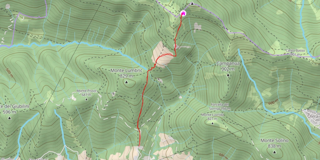 Map of the trail for Rifugio Canto Alto