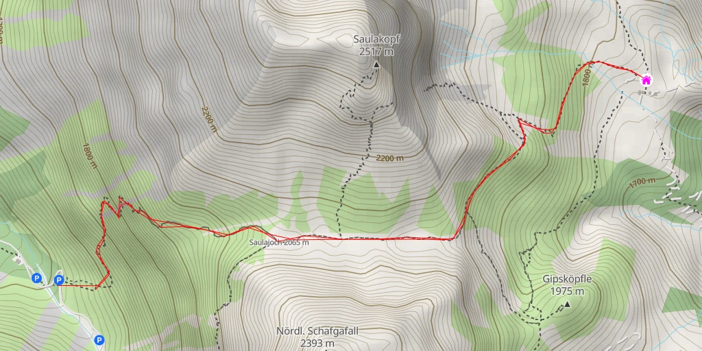 Map of the trail for Heinrich-Hueter-Hütte