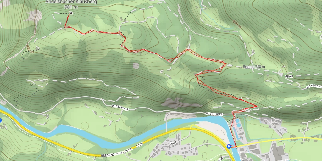 Map of the trail for Andelsbucher Klausberg