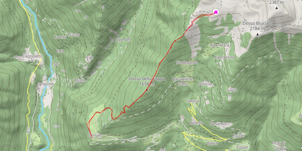 Carte de l'itinéraire :  Rifugio Gugiatti-Sertorelli