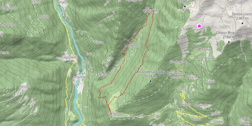 Carte de l'itinéraire :  Rifugio Val di Togno