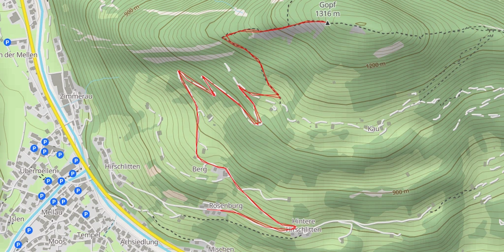 Map of the trail for Gopf