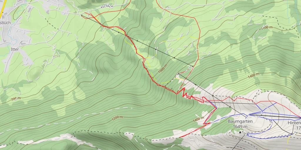 Map of the trail for Niedere Andelsbuch Gräber Startplatz