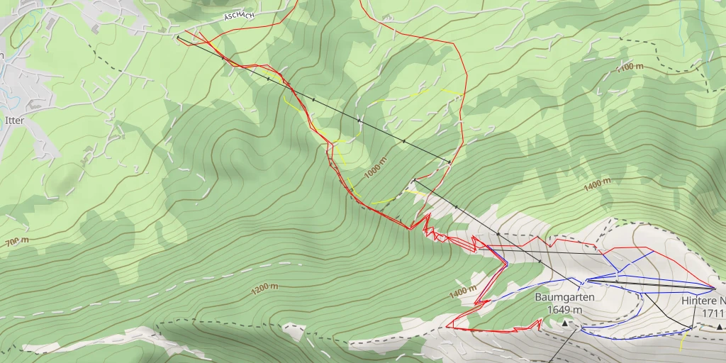 Map of the trail for Niedere Bezau Startplatz Alte Bahn