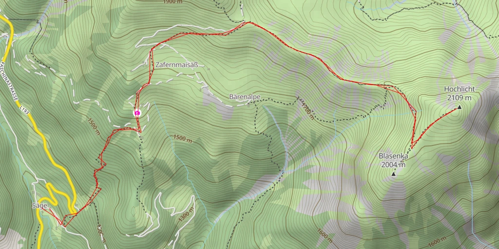 Map of the trail for Hochlicht