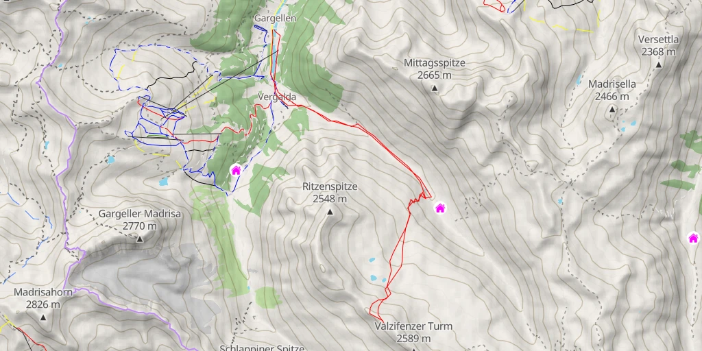 Map of the trail for Schneeberg Vergaldner depuis Gargellen